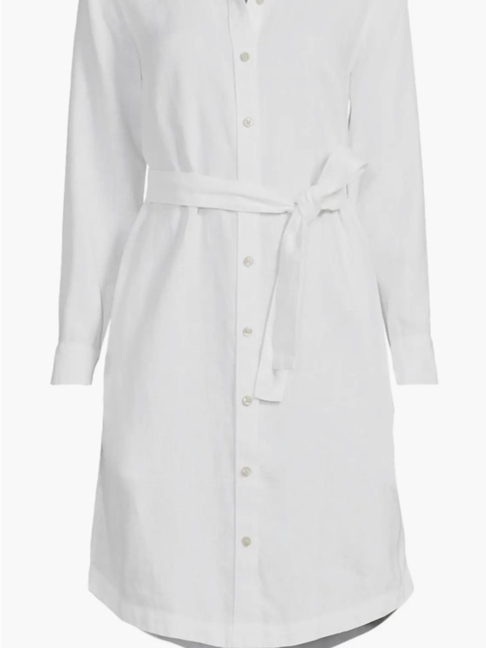 Women's White Long-Sleeve Shirt Dress with Waist Tie